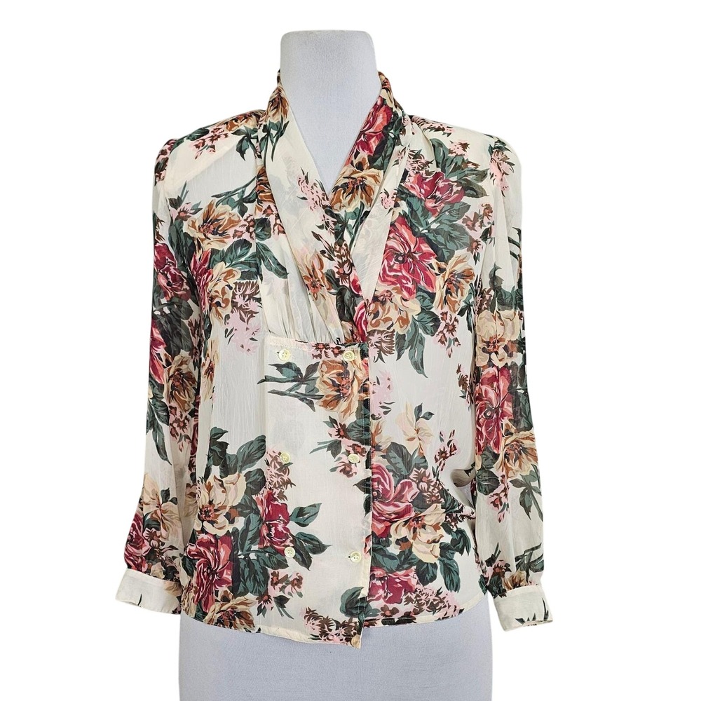 Vintageβ 90s Nilani Floral Sheer Blouse Romantic Cottagecore Korea Womens M